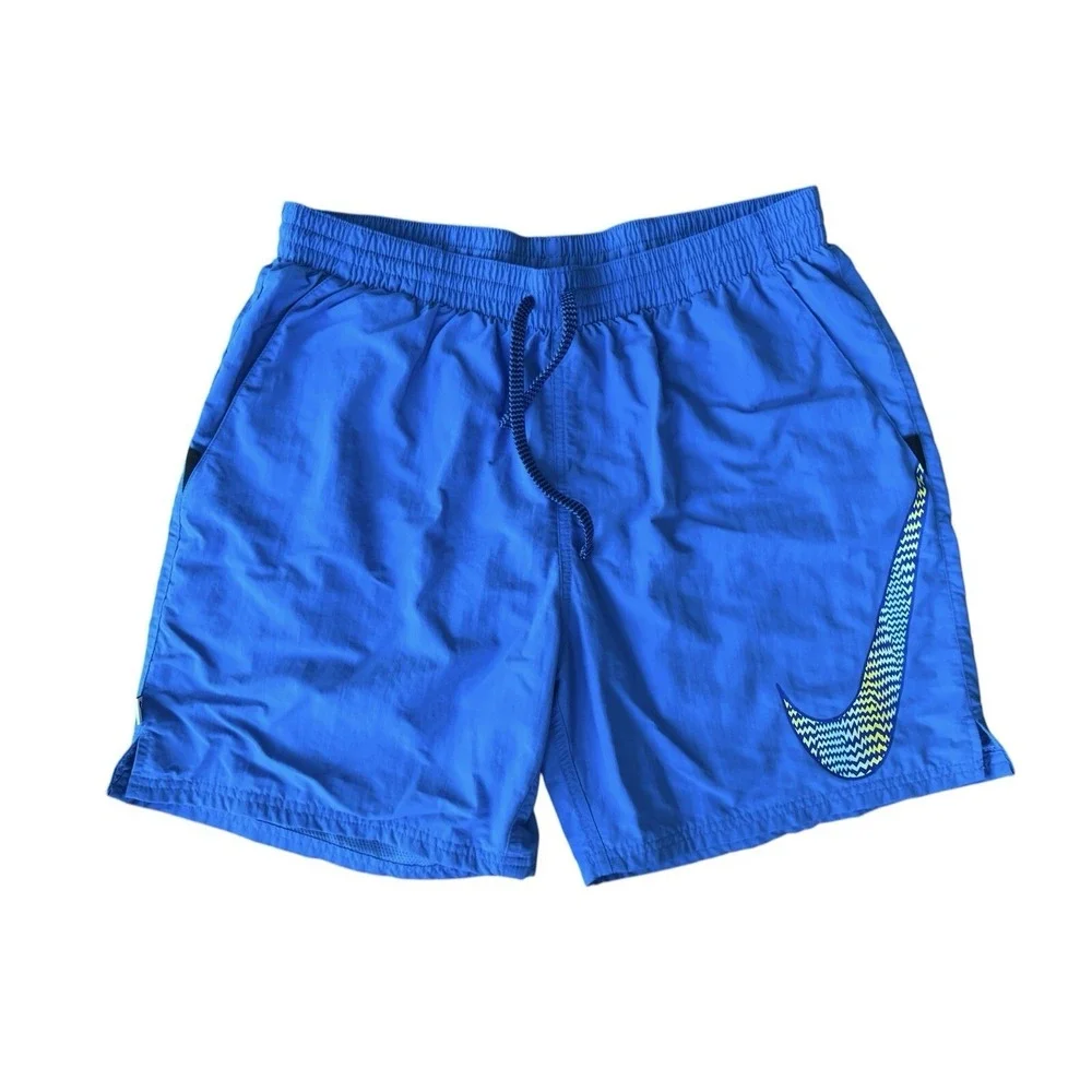 Nike Mens‎ Blue Volley Swim Shorts Large Graphic Swoosh Trunks